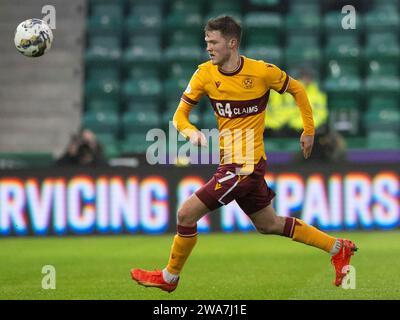 Edinburgh, Großbritannien. Januar 2024. Scottish Premiership - Hibernian FC gegen Motherwell FC 02/01/2024 Motherwell Mittelfeldspieler Blair Spittal, als Hibernian gegen Motherwell in der Scottish Premiership im Easter Road Stadium, Edinburgh, UK Credit: Ian Jacobs/Alamy Live News Stockfoto