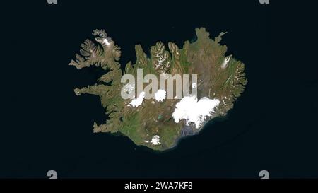 Island wird auf einer Satellitenkarte mit niedriger Auflösung hervorgehoben Stockfoto