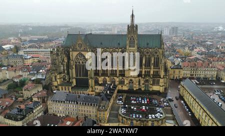 Drohnenfoto Kathedrale Saint-Etienne, Cathédrale Saint-Etienne de Metz Frankreich Europa Stockfoto