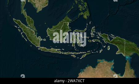 Indonesien umrissen auf einer Satellitenkarte mit niedriger Auflösung Stockfoto
