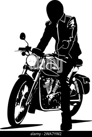 Einfache schwarze Silhouette eines Bikers auf einem Motorrad auf weißem Hintergrund, Logo, Design Stockfoto