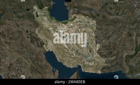 Iran wird auf einer hochauflösenden Satellitenkarte hervorgehoben Stockfoto