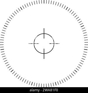 Sucherwaage mit Zielkreuz von Scharfschützenwaffe, militärischer Optik, Monokular, Teleskop. Fokus, Ziel, Aufnahme, Point of View-Diagramm isoliert auf weißem Hintergrund. Vektorkontur, Abbildung Stock Vektor