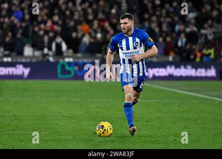 London, Großbritannien. Januar 2024. James Milner (Brighton) während des Spiels West Ham gegen Brighton Barclays Premier League im London Stadium Stratford. Dieses Bild ist NUR für REDAKTIONELLE ZWECKE bestimmt. Für jede andere Verwendung ist eine Lizenz von Football DataCo erforderlich. Quelle: MARTIN DALTON/Alamy Live News Stockfoto