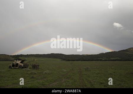 US-Streitkräfte. 170314EU132-034 SIERRA DEL RETIN, Spanien – (14. März 2017)Marines mit 3. Bataillon, 6. Marineregiment, 24. Marine Expeditionary Unit (MEU), bereiten sich zusammen mit den spanischen Marines auf eine Luftextraktion vor, nachdem sie einen vertikalen Angriff im Rahmen der spanischen Amphibienübung (PHIBLEX) in Sierra del Retin, Spanien, 14. März 2017, durchgeführt haben. PHIBLEX hat zum Ziel, die Interoperabilität zu verbessern und taktische Fähigkeiten aufrechtzuerhalten. Die 24. MEU wird derzeit zusammen mit der Bataan Amphibious Ready-Gruppe zur Unterstützung von Maßnahmen zur Gefahrenabwehr im Seeverkehr und der Zusammenarbeit im Bereich der Gefahrenabwehr in Theatern eingesetzt Stockfoto