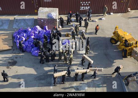 US-Streitkräfte. 170323OC926-082 HAIFA, Israel, (23. März 2017) Marines mit der 24. Marine Expeditionary Unit und Seeleute an Bord des Amphibien-Transportdockschiffs USS Mesa Verde (LPD 19) erhalten am 23. März 2017 Post. Die 24. MEU wird derzeit zusammen mit der Bataan Amphibious Ready Group eingesetzt, um die Maßnahmen zur Gefahrenabwehr im Seeverkehr und die Zusammenarbeit im Bereich der Theatersicherheit im Einsatzgebiet der 6. US-Flotte zu unterstützen. (Foto des U.S. Marine Corps von CPL. Hernan Vidaña) Stockfoto