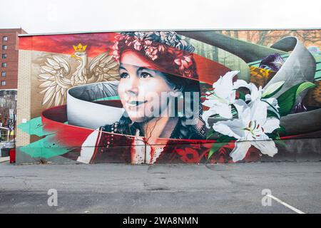 St-Jean Baptiste Day Wandgemälde in Montreal, Quebec, Kanada Stockfoto