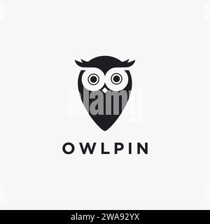 Moderne minimalistische Eulen-Pin-Logo-Symbol-Vektorvorlage auf weißem Hintergrund Stock Vektor