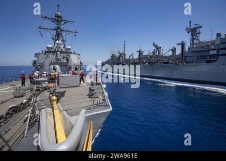 US-Streitkräfte. 180517JI086-539 MITTELMEER (17. Mai 2018) der Arleigh-Burke-Klasse-Lenkraketenzerstörer USS Porter (DDG 78) segelt am 17. Mai 2018 an der Seite des Versorgungsschiffs USNS Arctic (T-AOE 8). Porter, der nach Rota in Spanien eingesetzt wurde, ist auf seiner fünften Patrouille im US-Gebiet der 6. Flotte, um die nationalen Sicherheitsinteressen der USA in Europa und Afrika zu unterstützen. (Foto der U.S. Navy von Mass Communication Specialist 3rd Class Ford Williams/veröffentlicht) Stockfoto