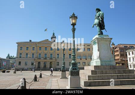 Statue, Denkmal für König Gustav Adolf II. Auf Gustav Adolfs Torg, Göteborg, Västra Götalands län, Schweden, Europa Stockfoto