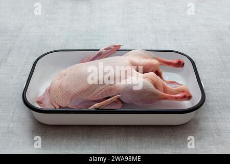 Ente in einer Bratform Stockfoto