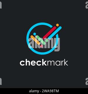Moderne farbenfrohe Checkmark Logo Symbol Vektorvorlage auf dunklem Hintergrund Stock Vektor