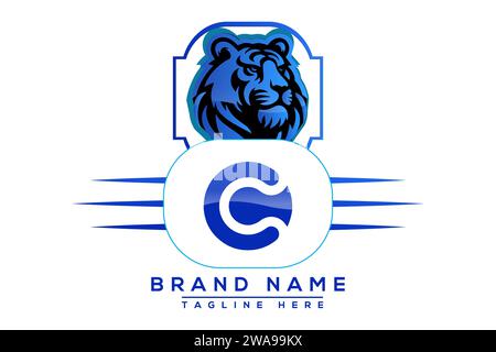 Blaues Design mit CO-Tiger-Logo. Vektor-Logo für Unternehmen. Stock Vektor