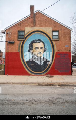 Das Wandbild an der Außenwand der Edgar Allan Poe National Historic Site in Philadelphia, Pennsylvania, USA Stockfoto