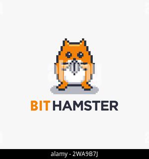 Nette und lustige Zeichentrick Maskottchen Hamster Logo Icon Vektor Vorlage mit Pixel Bit Stil Zeichnung auf weißem Hintergrund Stock Vektor