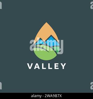 Moderne abstrakte Tal- und Blattlandschaft Logo-Vektor in Wassertropfen mit flachem Logo-Design Stock Vektor