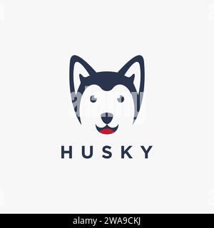 Lustige minimalistische Smiley Siberian Husky Hund Logo Icon Vektor Illustration auf weißem Hintergrund Stock Vektor