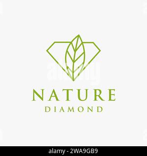 Natur Diamant Logo Symbol, Diamant mit Blatt Logo Symbol Vektor Vorlage auf weißem Hintergrund Stock Vektor