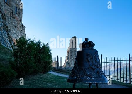 Detail der Sacra di San Michele, ein religiöser Komplex auf dem Pirchiriano im Val di Susa, Sant'Ambrogio di Torino, Metropolitanstadt Turin Stockfoto