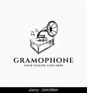 Klassische Vintage Gramophon Logo Symbol Vektor Vorlage auf weißem Hintergrund Stock Vektor