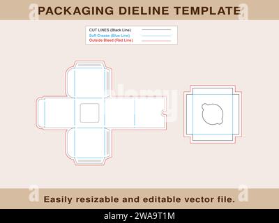 Cupcake Box, Quadratisches Display Box DielineTemplate editierbare Vektordatei. Stock Vektor