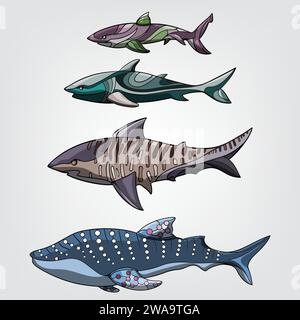 Vektorillustration isolierter Karikaturhaie Stock Vektor