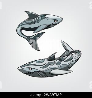 Vektorillustration isolierter Karikaturhaie Stock Vektor