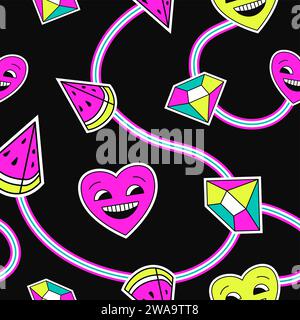 Modernes, helles Muster, Wassermelone und Herz-Lächeln Stock Vektor
