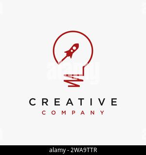Kreative minimalistische Glühlampe und Rakete Logo Symbol Vektorvorlage auf weißem Hintergrund Stock Vektor