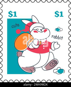 Süßes Kaninchen in weihnachtsmannkleidung mit Geschenk Stock Vektor