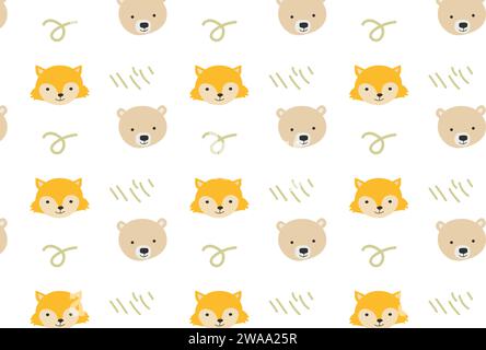 Niedlicher Fuchs- und Bärentierhintergrund für Kinderzimmer. Vektordarstellung isoliert. Stock Vektor