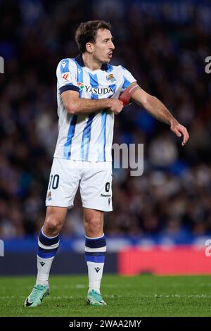 Mikel Oyarzabal von Real Sociedad während des spanischen Meisterschaftsspiels La Liga zwischen Real Sociedad und Deportivo Alaves am 2. Januar 2024 in der reale Arena in San Sebastian, Spanien Stockfoto