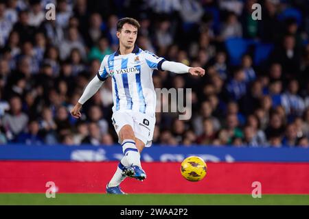 Martin Zubimendi von Real Sociedad während des Fußballspiels der spanischen Meisterschaft La Liga zwischen Real Sociedad und Deportivo Alaves am 2. Januar 2024 in der reale Arena in San Sebastian, Spanien Stockfoto