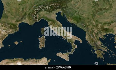 Italien skizziert auf einer Satellitenkarte mit niedriger Auflösung Stockfoto