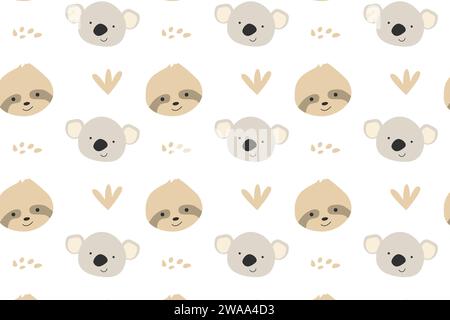 Niedlicher Koala und Faultier-Kindergarten-Hintergrund. Vektordarstellung isoliert. Kann für Babytextilien, Bekleidung, Poster, Druck verwendet werden. Stock Vektor