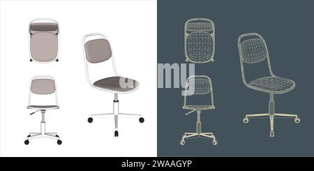 Satz von Stuhl Wireframe Vektor Konzept Blueprint für Büro, Besprechungsraum und Konferenz Stock Vektor