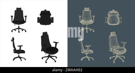 Satz von Stuhl Wireframe Vektor Konzept Blueprint für Büro, Besprechungsraum und Konferenz Stock Vektor