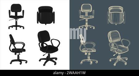 Satz von Stuhl Wireframe Vektor Konzept Blueprint für Büro, Besprechungsraum und Konferenz Stock Vektor