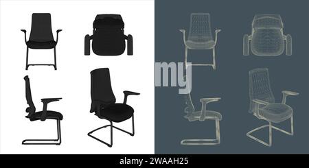 Satz von Stuhl Wireframe Vektor Konzept Blueprint für Büro, Besprechungsraum und Konferenz Stock Vektor