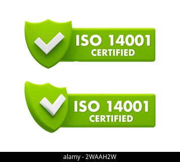 ISO 14001-zertifizierte Umweltmanagementschilder – umweltfreundliche Standard Assurance Badges Stock Vektor