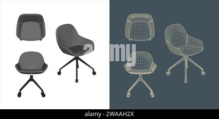 Satz von Stuhl Wireframe Vektor Konzept Blueprint für Büro, Besprechungsraum und Konferenz Stock Vektor