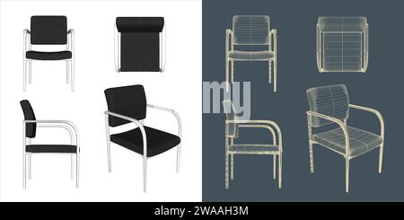Satz von Stuhl Wireframe Vektor Konzept Blueprint für Büro, Besprechungsraum und Konferenz Stock Vektor