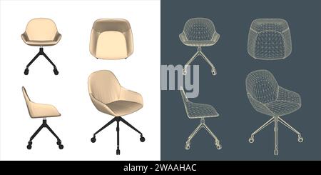 Satz von Stuhl Wireframe Vektor Konzept Blueprint für Büro, Besprechungsraum und Konferenz Stock Vektor