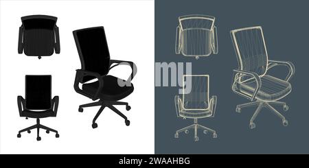 Satz von Stuhl Wireframe Vektor Konzept Blueprint für Büro, Besprechungsraum und Konferenz Stock Vektor
