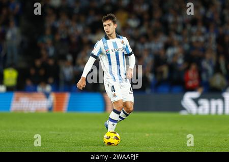 Martin Zubimendi (Sociedad), 2. JANUAR 2024 - Fußball / Fußball : spanisches Spiel "LaLiga EA Sports" zwischen Real Sociedad 1-1 Deportivo Alaves in der reale Arena in San Sebastian, Spanien. (Foto: Mutsu Kawamori/AFLO) Stockfoto