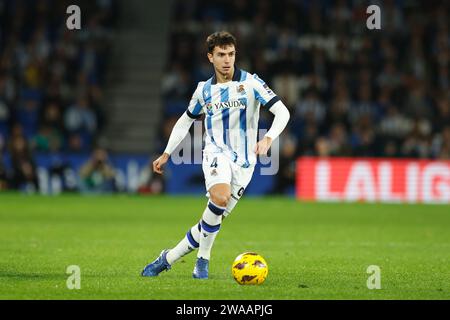 Martin Zubimendi (Sociedad), 2. JANUAR 2024 - Fußball / Fußball : spanisches Spiel "LaLiga EA Sports" zwischen Real Sociedad 1-1 Deportivo Alaves in der reale Arena in San Sebastian, Spanien. (Foto: Mutsu Kawamori/AFLO) Stockfoto