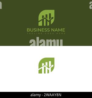 Grafikfinanzierung mit Vektorbild des Blattlogos. Eco Green Leaf Investing Business Financial Bar Chart Logo Vektor. Vorlagenblatt für Business Financial Logo Stock Vektor