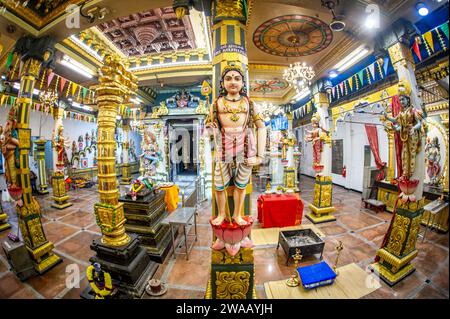 20. Bis 2023. Februar: Penang Malaysia-traditionelle Statuen der Familie der Hindugötter in Sri Mahamariamman Indian Temple China Town. Stockfoto