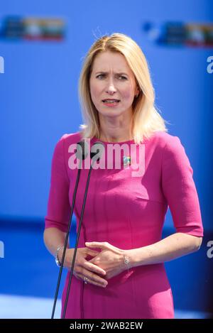 VILNIUS, LITAUEN. Juli 2023. Kaja Kallas, Premierminister Estlands, während des NATO-GIPFELS 2023 vor der Haustür. Vilnius, Litauen. Stockfoto