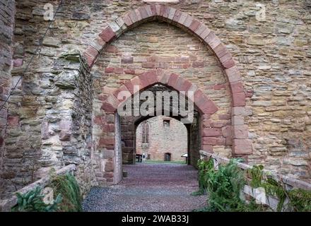 Ludlow Castle, eine Ruine mittelalterlicher Festung in der gleichnamigen Stadt in der englischen Grafschaft Shropshire, England, Großbritannien Stockfoto